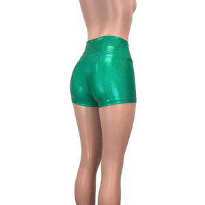 High Waisted Booty Shorts - Green Sparkle - Peridot Clothing