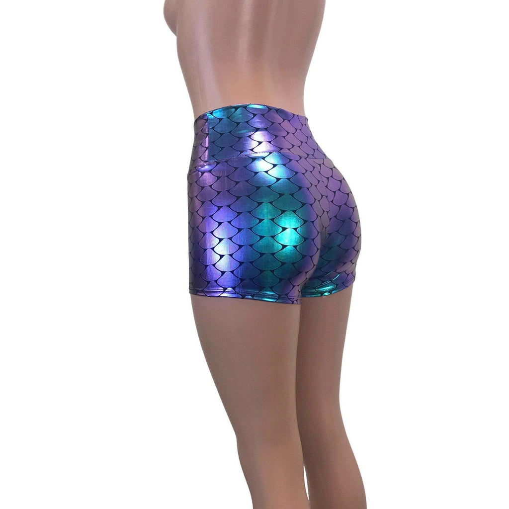 High Waisted Booty Shorts - Holographic Mermaid Scales - Peridot Clothing