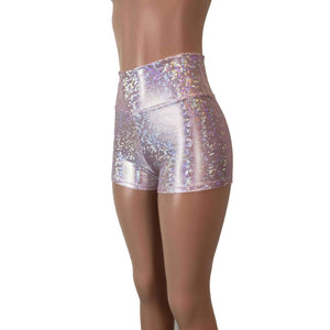 High Waisted Booty Shorts - Light Pink Shattered Glass - Peridot Clothing