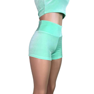 High Waisted Booty Shorts - Mint Green Velvet - Peridot Clothing