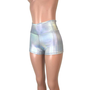 High Waisted Booty Shorts - Opal Holographic - Peridot Clothing