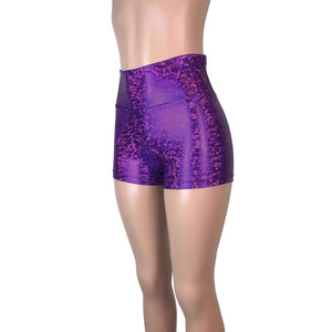 High Waisted Booty Shorts - Purple Shattered Glass - Peridot Clothing