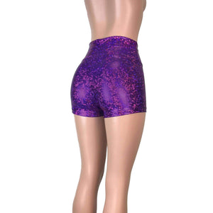 High Waisted Booty Shorts - Purple Shattered Glass - Peridot Clothing