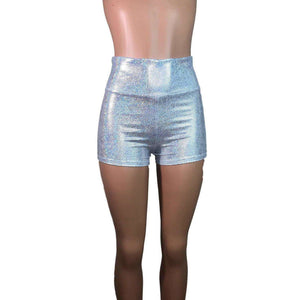 High Waisted Booty Shorts - Silver Holographic - Peridot Clothing