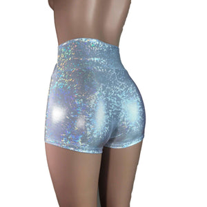 High Waisted Booty Shorts - Silver Shattered Glass - Peridot Clothing