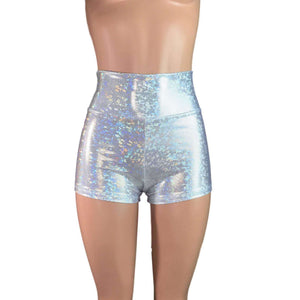 High Waisted Booty Shorts - Silver Shattered Glass - Peridot Clothing
