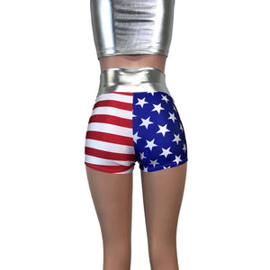 High Waisted Booty Shorts - Stars & Stripes - Peridot Clothing