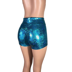 High Waisted Booty Shorts - Turquoise Mermaid Scales - Peridot Clothing