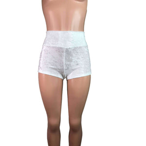 High Waisted Booty Shorts - White Crushed Velvet - Peridot Clothing