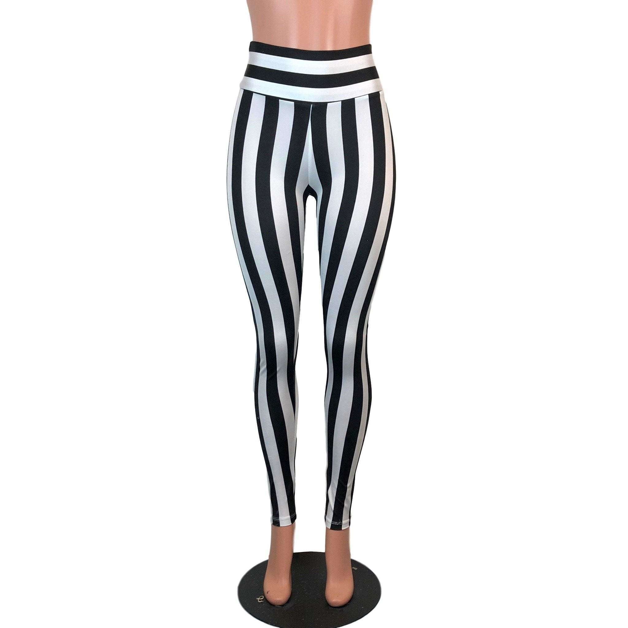 High Waisted Leggings - Black & White Stripe– Peridot Clothing