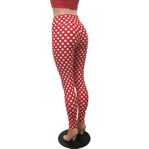 High Waisted Leggings - Red & White Polka Dot Minnie - Peridot Clothing