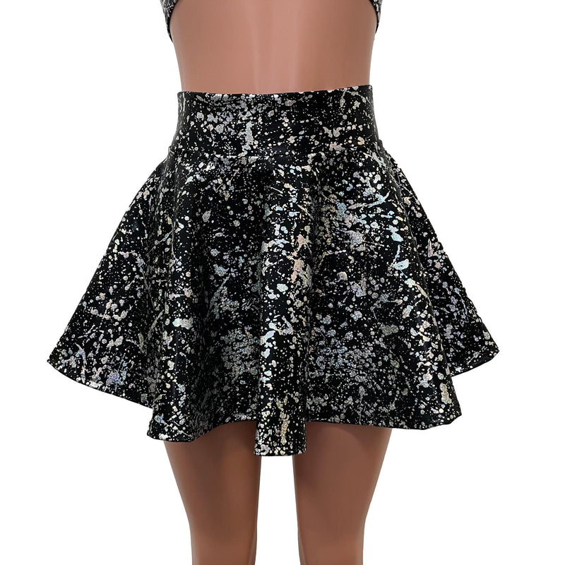Holo Splatter Skater Skirt Holographic Circle Mini Skirt - Peridot Clothing