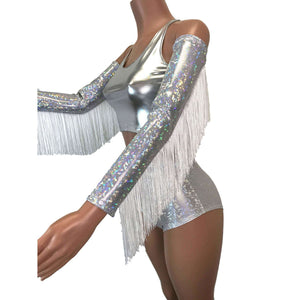 Holographic Fringe Silver Shattered Glass Arm Sleeves - Peridot Clothing