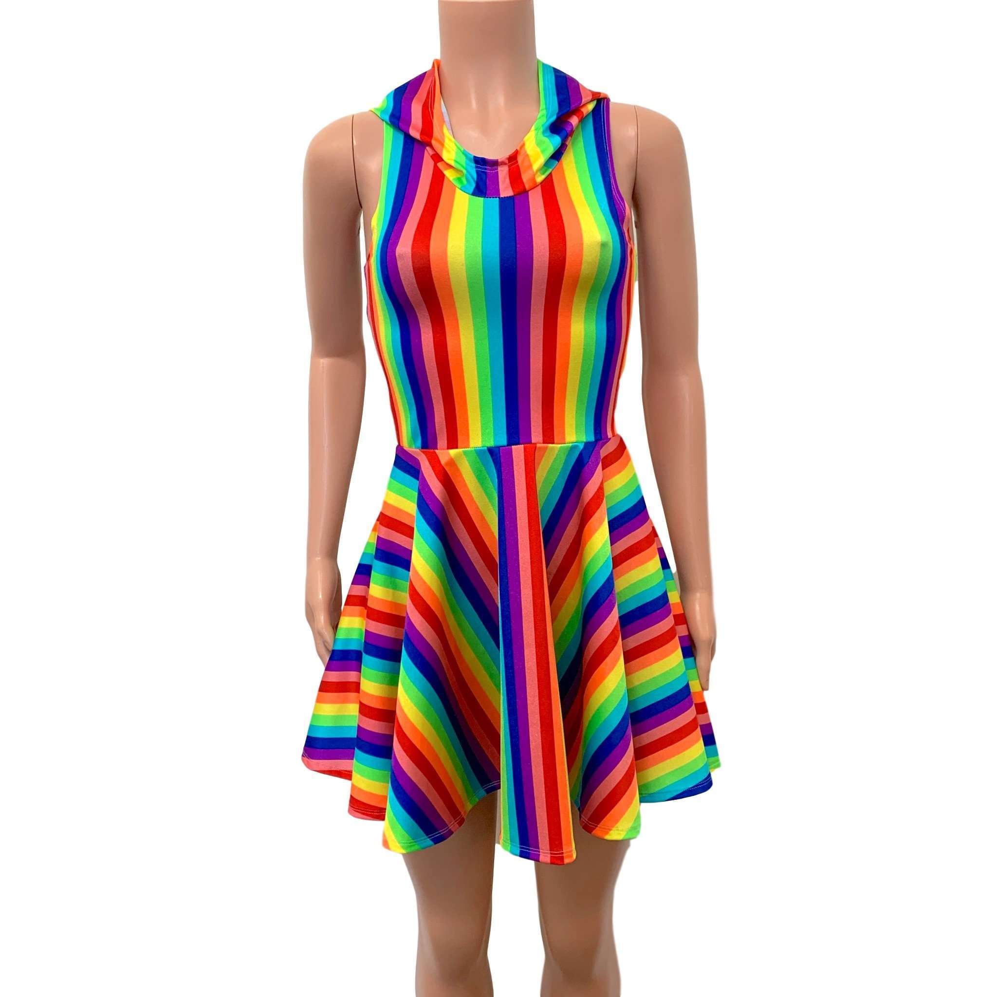 Hooded Rainbow Skater Dress - Pride Fit N Flare Dress XSmall (0-2) Hooded Rainbow Skater Dress - Pride Fit N Flare Dress XSmall (0-2)