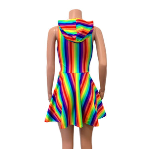 Hooded Rainbow Skater Dress - Pride Fit n Flare Dress - Peridot Clothing