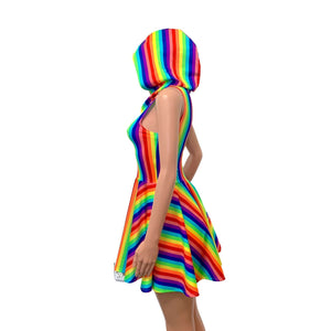 rainbow women dresses Hooded Rainbow Skater Dress