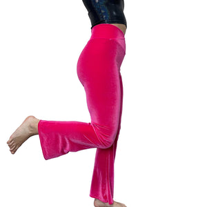 Crossover V-Waist Bootcut Flare Pants - Neon Hot Pink Velvet - Peridot Clothing