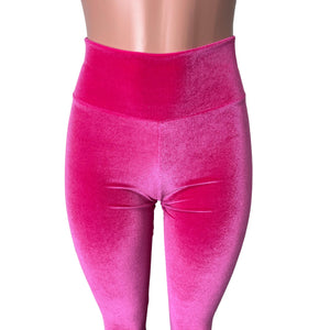 Tiered Bell Bottom Flares - Neon Hot Pink Velvet w/ Polka Dot Electric Daisy - Peridot Clothing