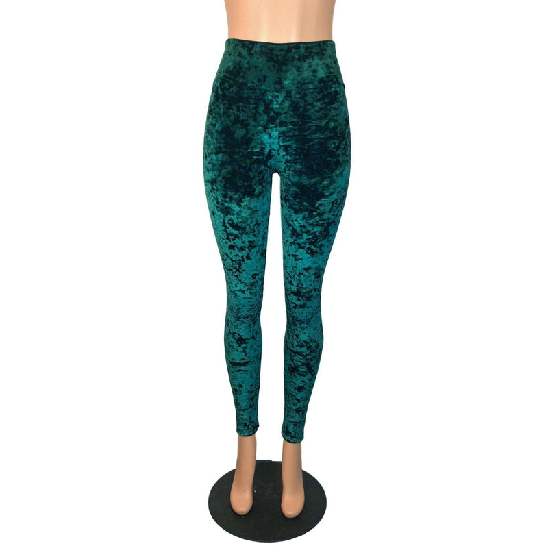 Hunter Green Crushed Velvet High Waisted Leggings Pants Peridot