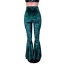 Hunter Green Crushed Velvet High Waist Lace-Up Bell Bottom Flares - Peridot Clothing