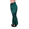 Hunter Green Crushed Velvet High Waist Lace-Up Bell Bottom Flares - Peridot Clothing