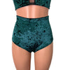 High Waist Scrunch Bikini Hot Pants - Hunter Green Crushed Velvet - Peridot Clothing