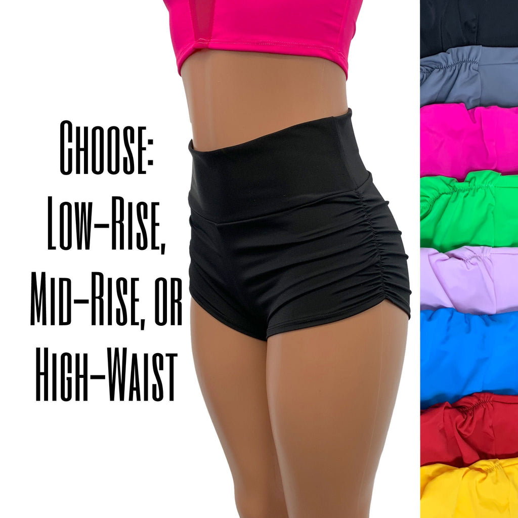 Ruched High Waist Booty Shorts - Athletic Spandex - Peridot Clothing