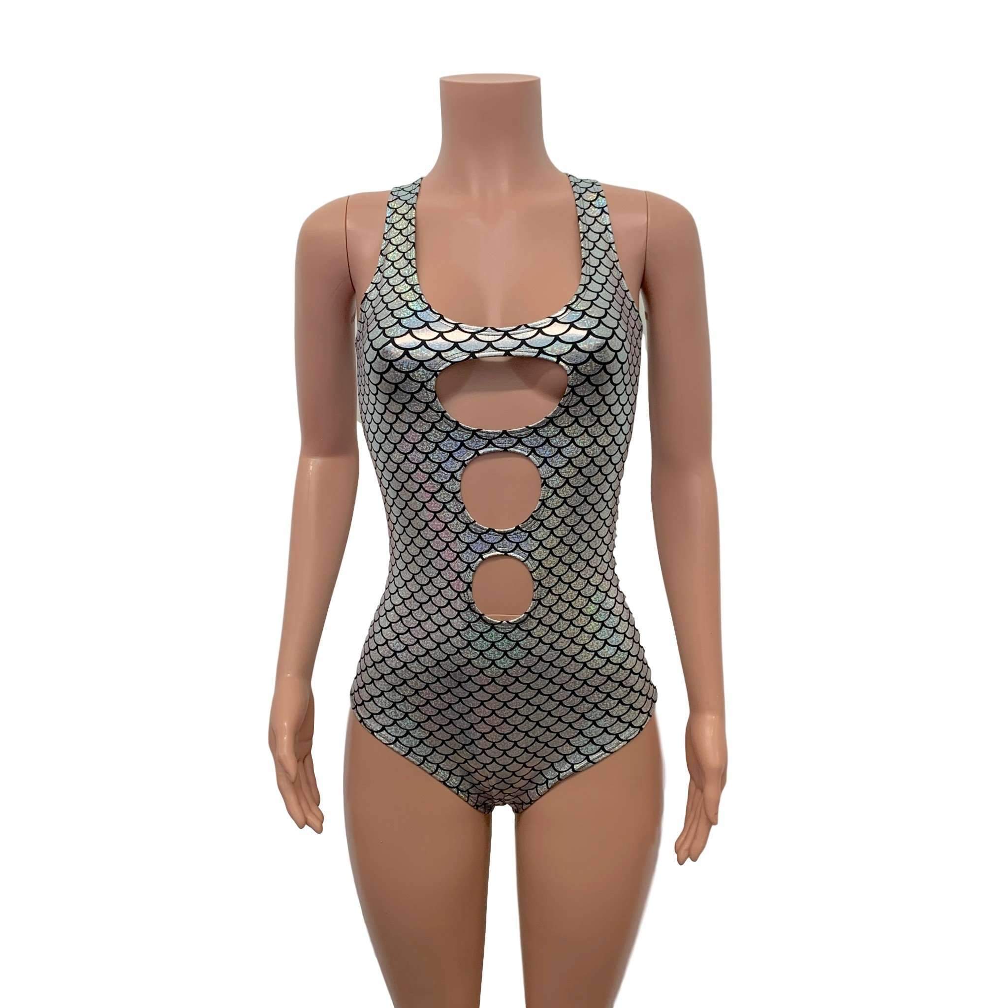 Keyhole Bodysuit - Silver Mermaid Scale Holographic Romper