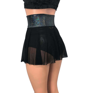 Lace-Up Corset Skirt - Black Mesh w/ Black Shattered Glass - Peridot Clothing