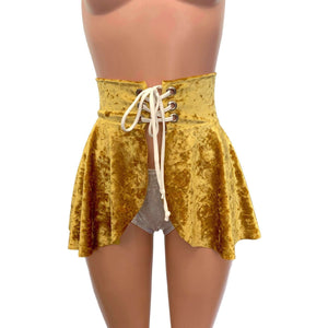 Lace-Up Corset Skirt - Gold Crushed Velvet - Peridot Clothing