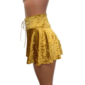 Lace-Up Corset Skirt - Gold Crushed Velvet - Peridot Clothing