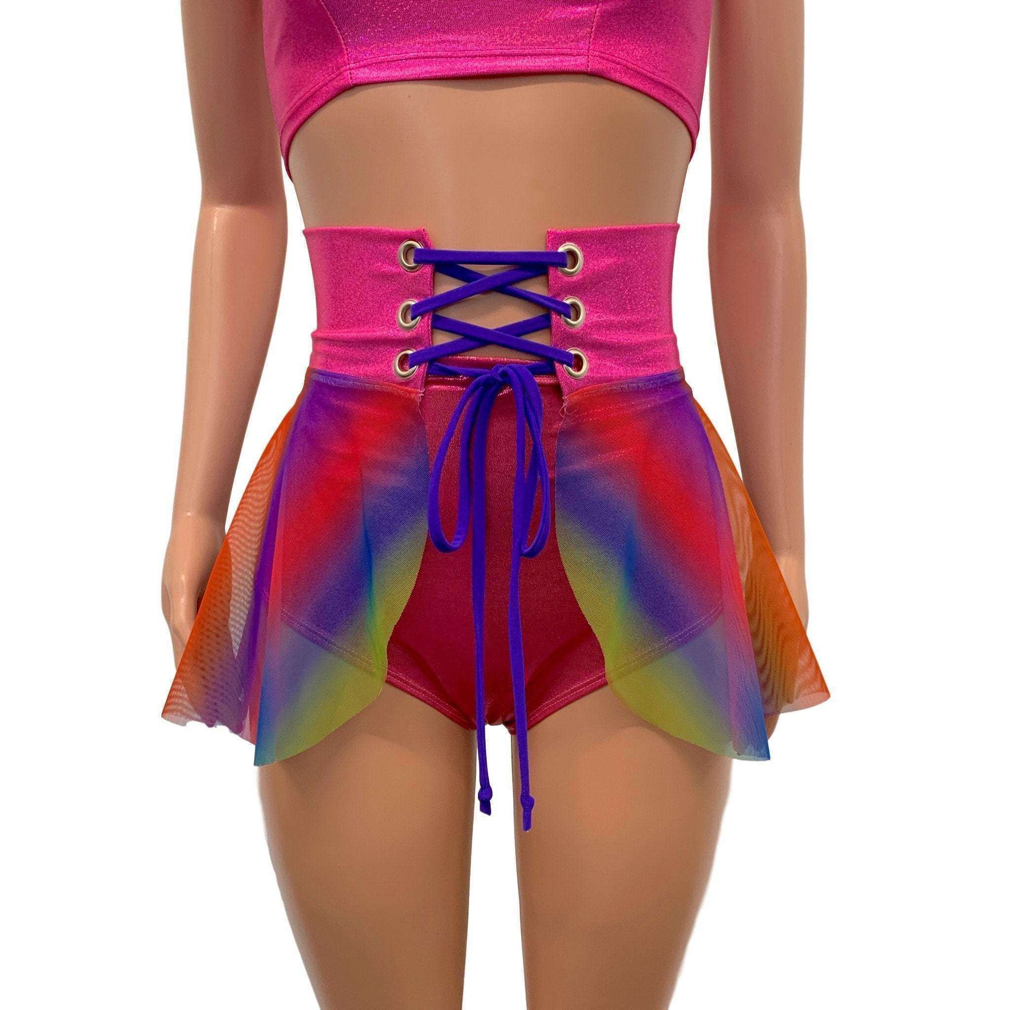 Lace-Up Corset Skirt - Rainbow Mesh w/Pink Sparkle | Peridot
