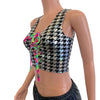 Lace-Up Crop Tank Top - Houndstooth Holo & Neon - Peridot Clothing