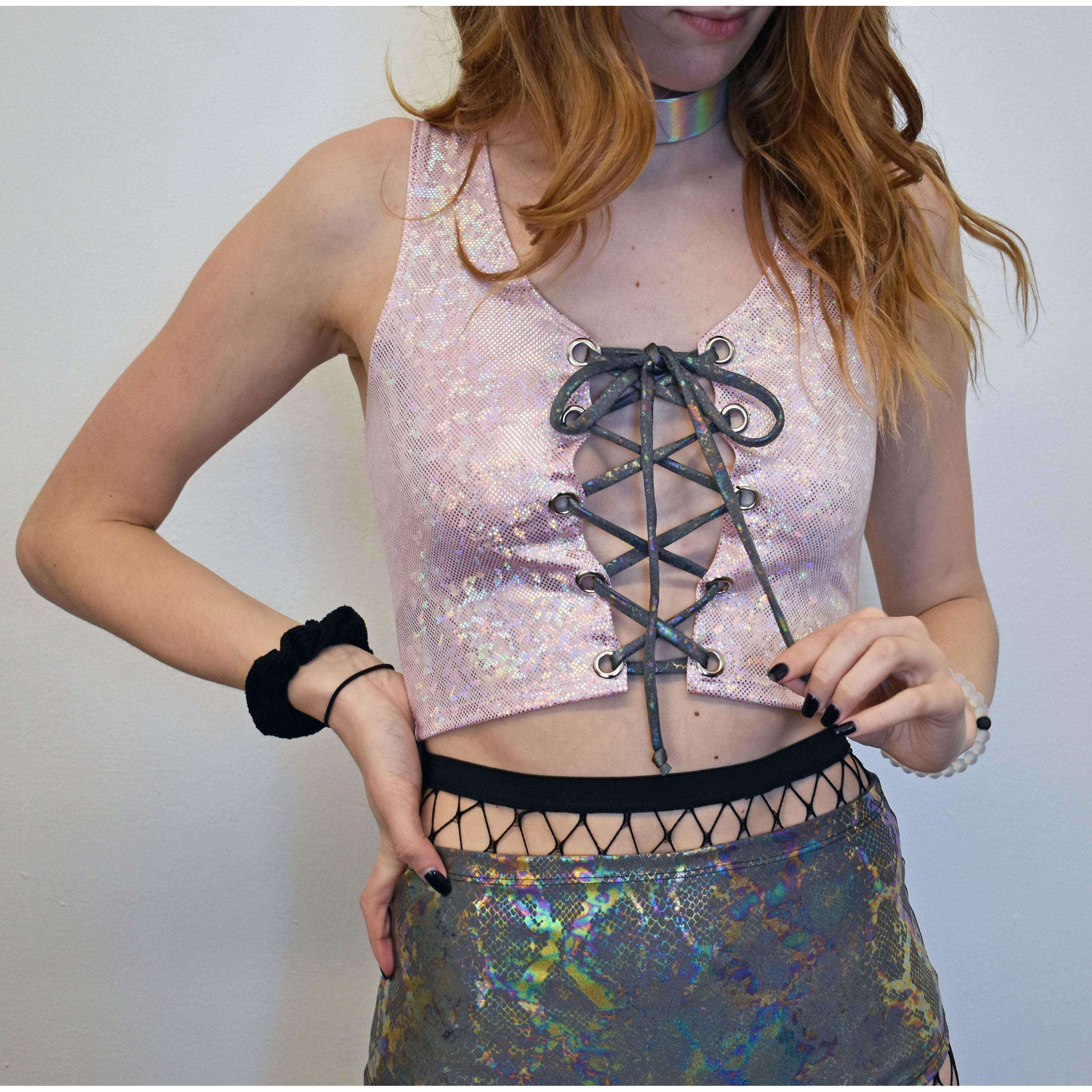 【melt the lady】lace up cropped tops Newfancy Women's Lace Up Front Long Sleeve Crop Tee Top