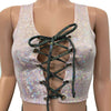 Lace-Up Crop Tank Top - Pink Shattered Glass Holographic - Peridot Clothing