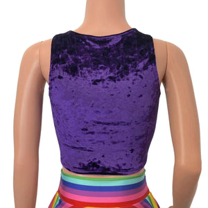 Lace-Up Crop Top - Purple Crushed Velvet & Rainbow - Peridot Clothing