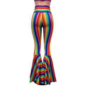 Rainbow Pride High Waist Lace-Up Bell Bottom Flares - Peridot Clothing