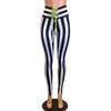 Lace-Up High Waist Leggings - Black & White Striped - Peridot Clothing