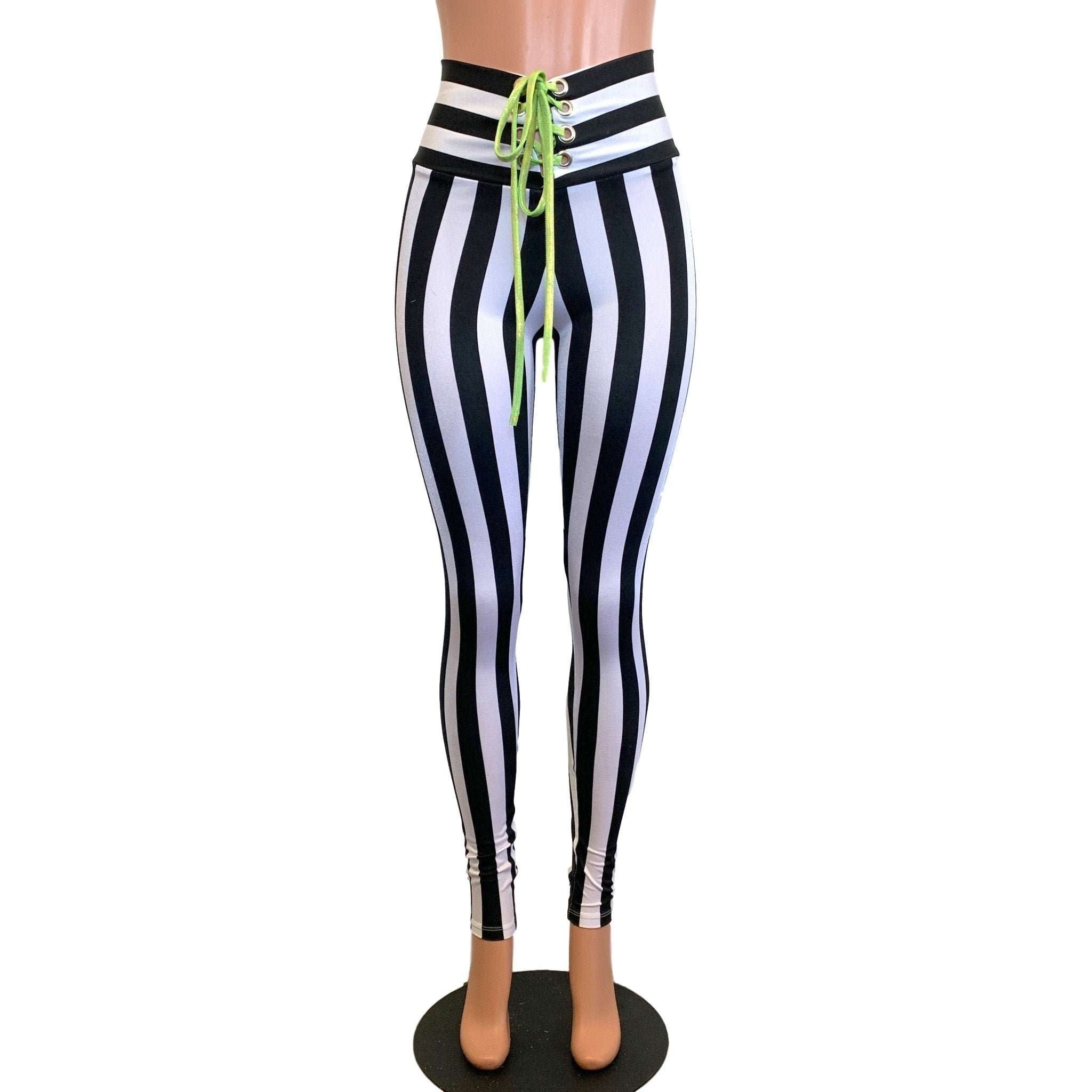Lace-Up High Waist Leggings - Black & White Striped– Peridot Clothing
