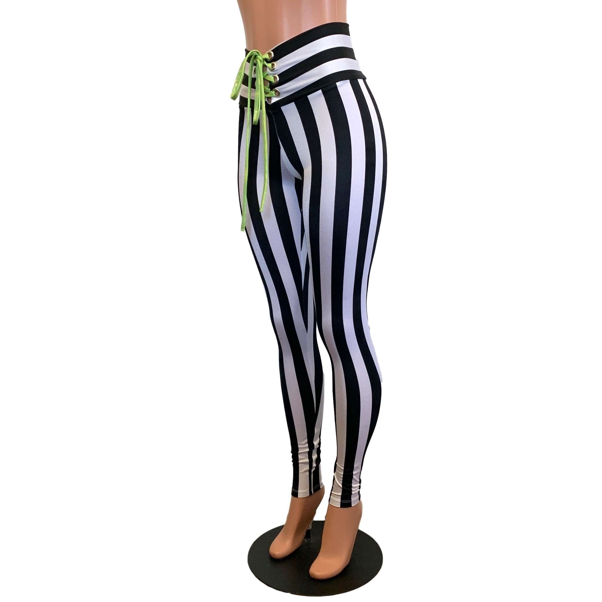 Power High-Waist Leggings with Stripes, Black/White