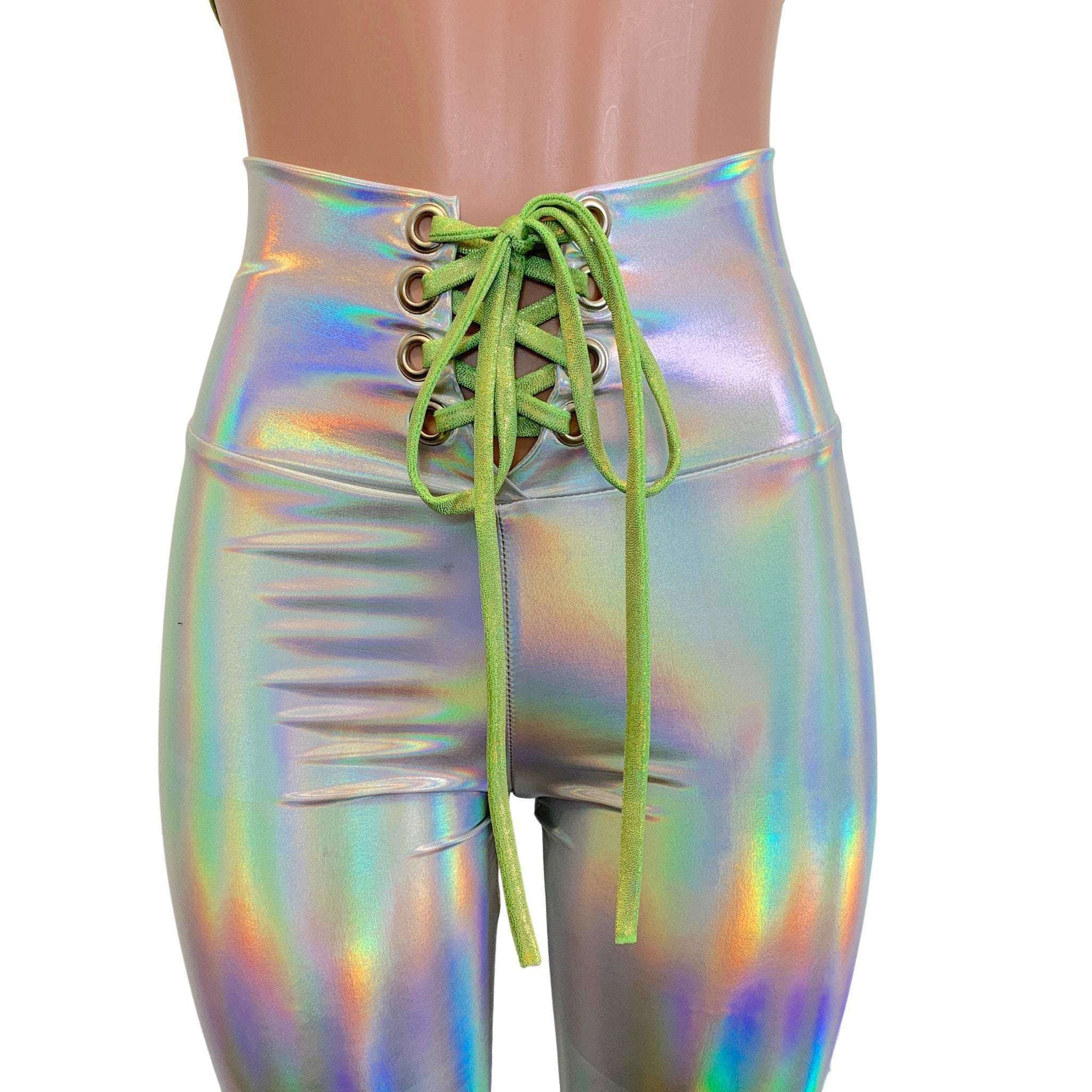 Lace-Up High Waist Leggings - Opal Holographic Iridescent– Peridot Clothing