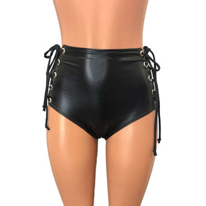 Lace-Up High Waist Scrunch Bikini - Black Metallic - Peridot Clothing