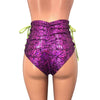 Lace-Up High Waist Scrunch Bikini - Purple Leaf Holographic - Peridot Clothing