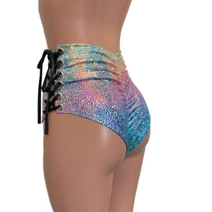 Lace-Up High Waist Scrunch Bikini - Rainbow Avatar - Peridot Clothing