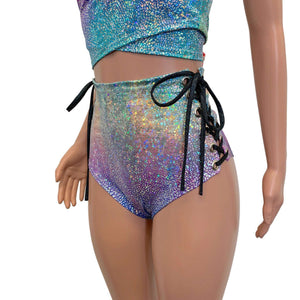 Lace-Up High Waist Scrunch Bikini - Rainbow Avatar - Peridot Clothing