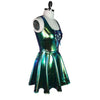 Lace-Up Holographic Oil Slick Skater fit n flare Dress - Peridot Clothing