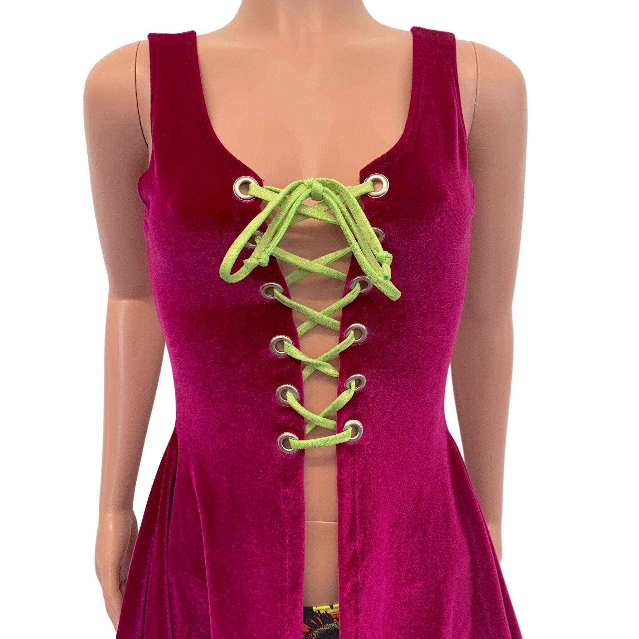 Lace-Up Open-Front Dress - Fuchsia Pink Velvet Xsmall (0-2) Lace-Up Open-Front Dress - Fuchsia Pink Velvet Xsmall (0-2)