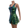Lace-Up Open-Front Dress - Green on Black Gilded Velvet - Peridot Clothing