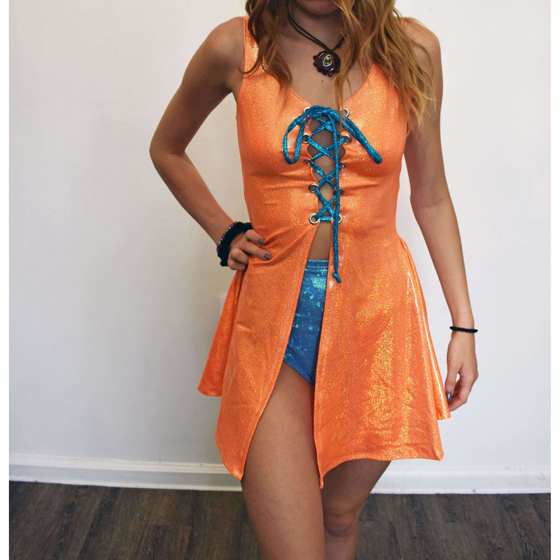 Lace-Up Open-Front Dress - Orange Sparkle - Peridot Clothing