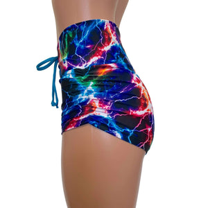 Lace-Up Ruched High Waist Booty Shorts - Cosmic Thunder - Peridot Clothing